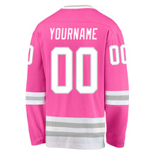 Load image into Gallery viewer, Custom Pink White-Gray Hockey Jersey
