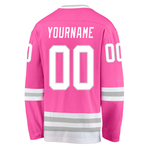 Custom Pink White-Gray Hockey Jersey