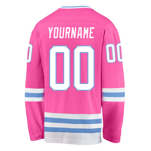 Custom Pink White-Light Blue Hockey Jersey