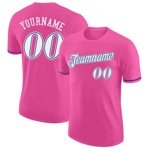 Custom Pink White-Royal Performance T-Shirt