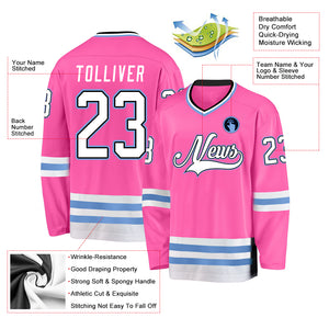 Custom Pink White-Light Blue Hockey Jersey