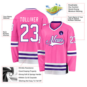 Custom Pink White-Purple Hockey Jersey