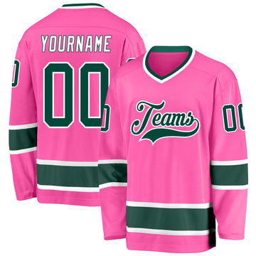 Custom Pink Green-White Hockey Jersey