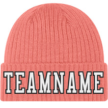 Load image into Gallery viewer, Custom Pink White-Black Stitched Cuffed Knit Hat
