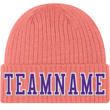 Load image into Gallery viewer, Custom Pink Purple-White Stitched Cuffed Knit Hat
