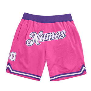 Custom Pink White-Purple Authentic Throwback Basketball Shorts