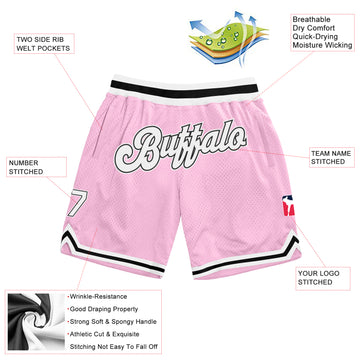 Custom Light Pink White-Black Authentic Throwback Basketball Shorts