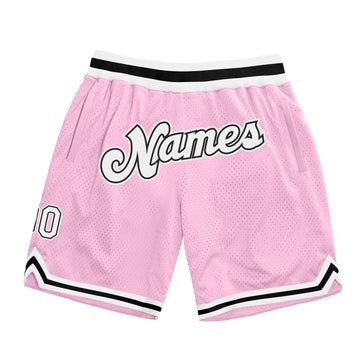 Custom Light Pink White-Black Authentic Throwback Basketball Shorts