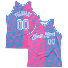 Load image into Gallery viewer, Custom Pink Light Blue-White 3D Pattern Hawaii Palm Trees Authentic Basketball Jersey
