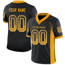 Load image into Gallery viewer, Custom Black Gold-White Mesh Drift Fashion Football Jersey
