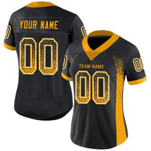 Load image into Gallery viewer, Custom Black Gold-White Mesh Drift Fashion Football Jersey
