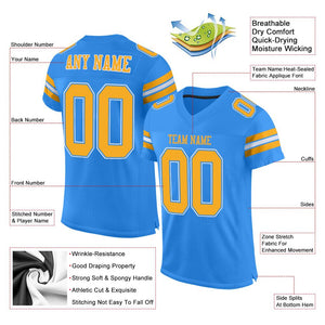 Custom Powder Blue Gold-White Mesh Authentic Football Jersey - Fcustom