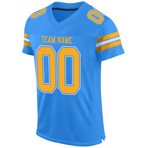 Custom Powder Blue Gold-White Mesh Authentic Football Jersey - Fcustom