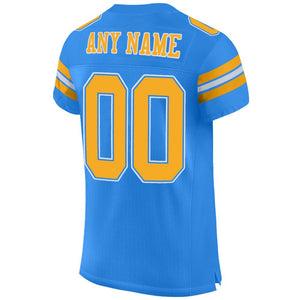 Custom Powder Blue Gold-White Mesh Authentic Football Jersey - Fcustom