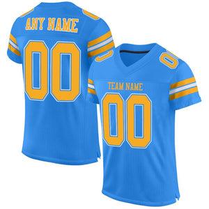 Custom Powder Blue Gold-White Mesh Authentic Football Jersey - Fcustom