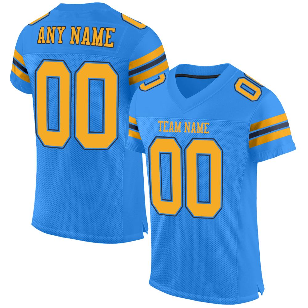 Custom Powder Blue Gold-Navy Mesh Authentic Football Jersey - Fcustom