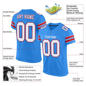 Custom Powder Blue White-Red Mesh Authentic Football Jersey - Fcustom