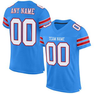 Custom Powder Blue White-Red Mesh Authentic Football Jersey - Fcustom