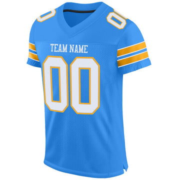 Custom Powder Blue White-Gold Mesh Authentic Football Jersey - Fcustom