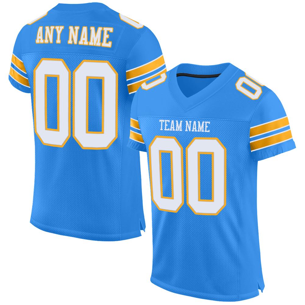 Custom Powder Blue White-Gold Mesh Authentic Football Jersey - Fcustom