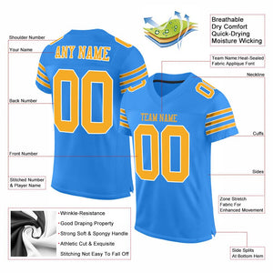 Custom Powder Blue Gold-White Mesh Authentic Football Jersey - Fcustom