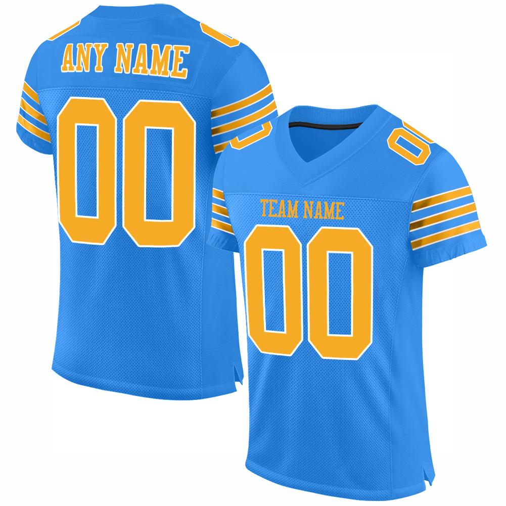 Custom Powder Blue Gold-White Mesh Authentic Football Jersey - Fcustom