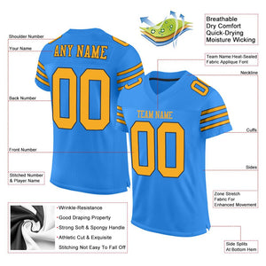 Custom Powder Blue Gold-Navy Mesh Authentic Football Jersey - Fcustom