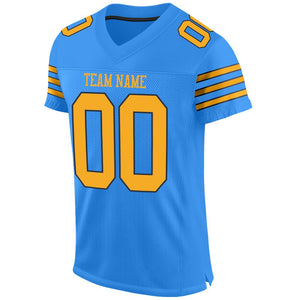 Custom Powder Blue Gold-Navy Mesh Authentic Football Jersey - Fcustom