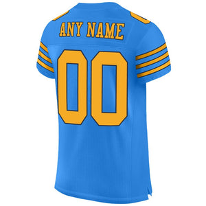 Custom Powder Blue Gold-Navy Mesh Authentic Football Jersey - Fcustom