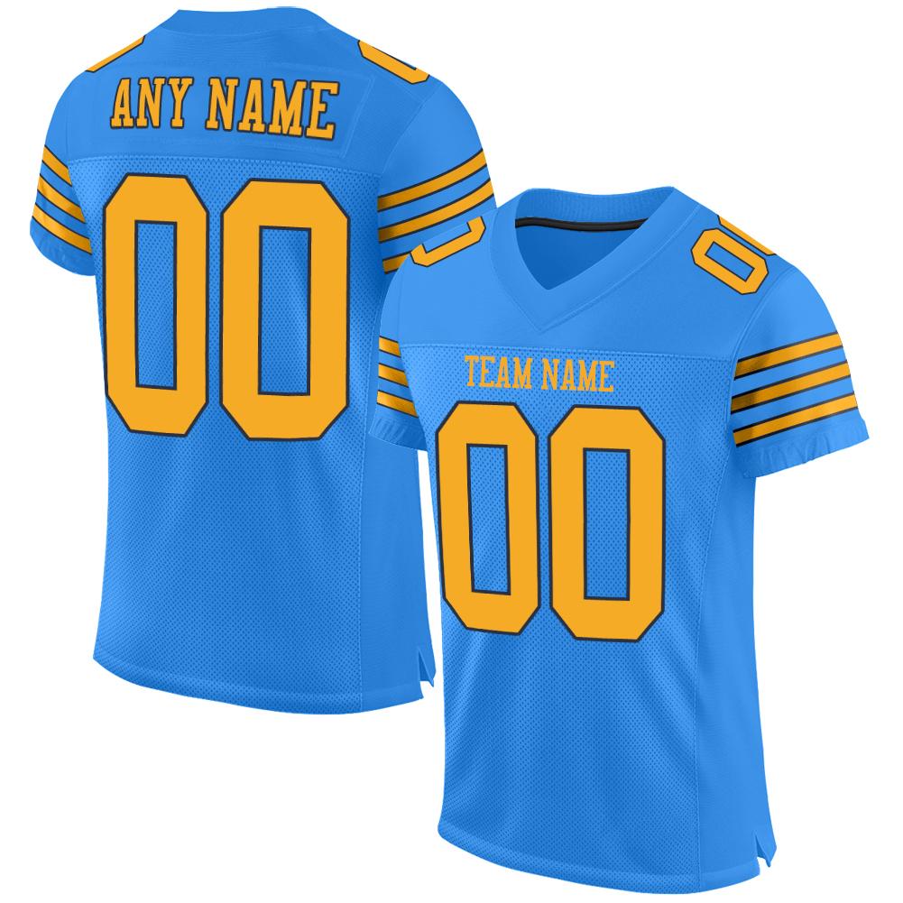 Custom Powder Blue Gold-Navy Mesh Authentic Football Jersey - Fcustom