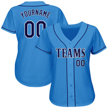 Load image into Gallery viewer, Custom Powder Blue Navy-White Authentic Baseball Jersey
