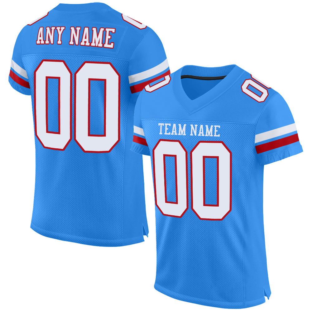 Custom Powder Blue White-Red Mesh Authentic Football Jersey