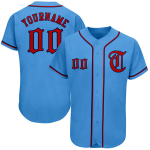 Custom Powder Blue Red-Navy Authentic Baseball Jersey