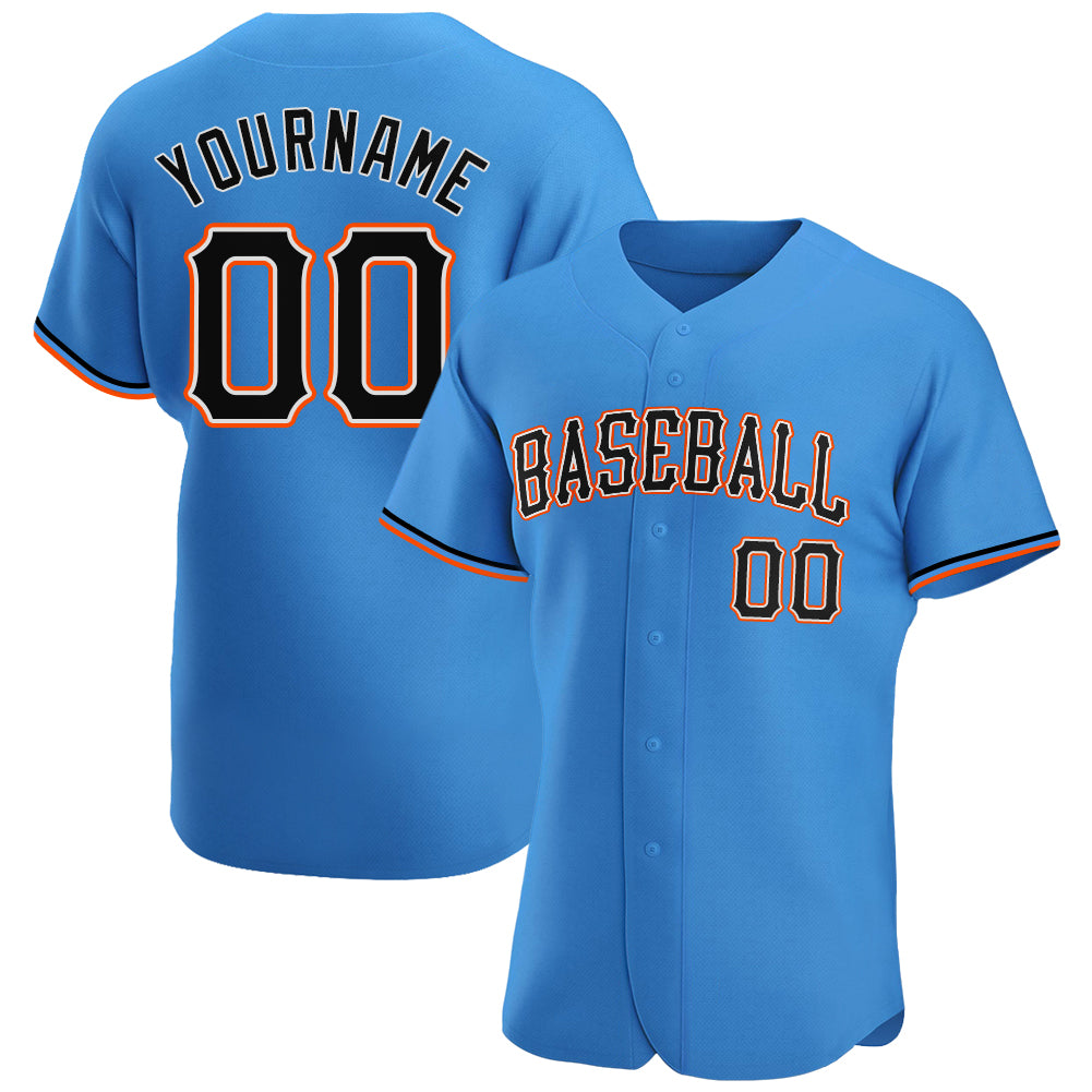 Custom Powder Blue Black-Orange Authentic Baseball Jersey