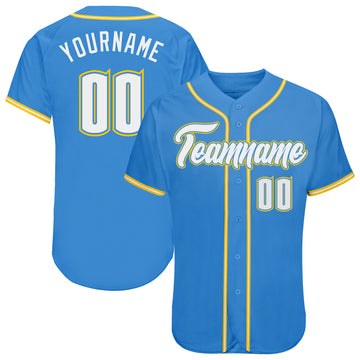 Custom Powder Blue White-Gold Authentic Baseball Jersey