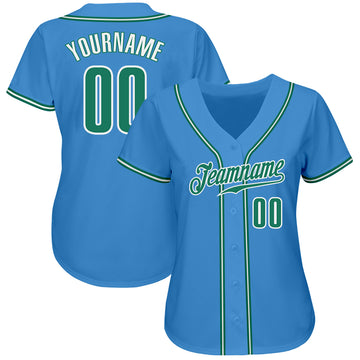 Custom Powder Blue Kelly Green-White Authentic Baseball Jersey