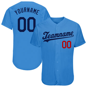 Custom Powder Blue Navy-Red Authentic Baseball Jersey