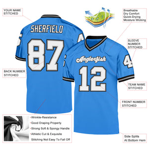 Custom Powder Blue White-Black Mesh Authentic Throwback Football Jersey