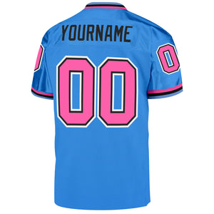 Custom Powder Blue Pink-Black Mesh Authentic Throwback Football Jersey