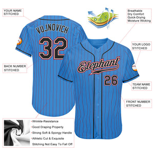 Custom Powder Blue Red Pinstripe Black-White Authentic Baseball Jersey