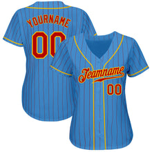 Load image into Gallery viewer, Custom Powder Blue Red Pinstripe Red-Gold Authentic Baseball Jersey
