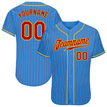 Load image into Gallery viewer, Custom Powder Blue Red Pinstripe Red-Gold Authentic Baseball Jersey
