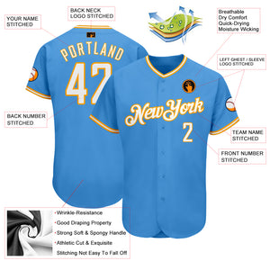 Custom Powder Blue White-Gold Authentic Baseball Jersey