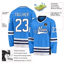Load image into Gallery viewer, Custom Powder Blue White-Navy Hockey Jersey
