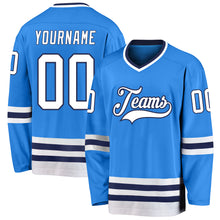 Load image into Gallery viewer, Custom Powder Blue White-Navy Hockey Jersey
