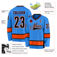 Load image into Gallery viewer, Custom Powder Blue Black-Orange Hockey Jersey
