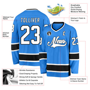 Custom Powder Blue White-Black Hockey Jersey