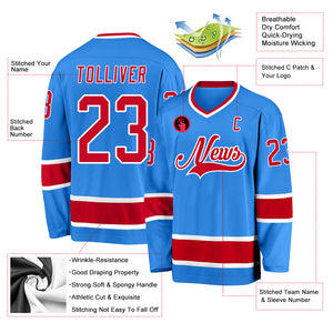 Custom Powder Blue Red-White Hockey Jersey