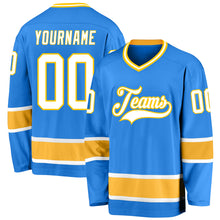 Load image into Gallery viewer, Custom Powder Blue White-Gold Hockey Jersey

