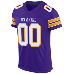 Custom Purple White-Gold Mesh Authentic Football Jersey - Fcustom